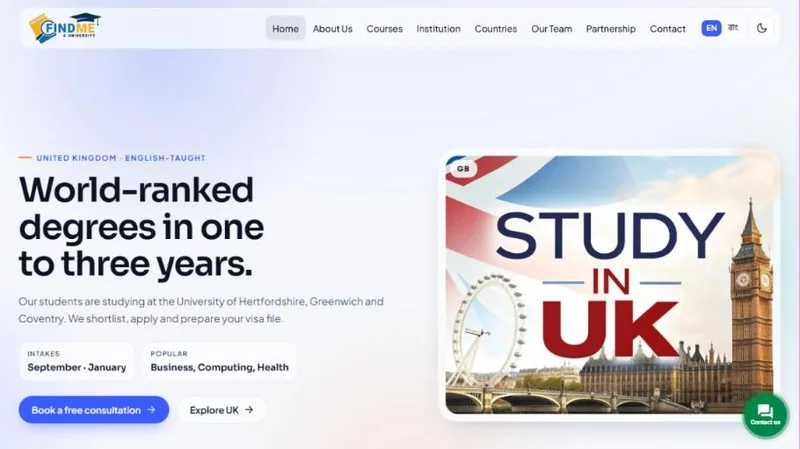 Home page of Find Me A University