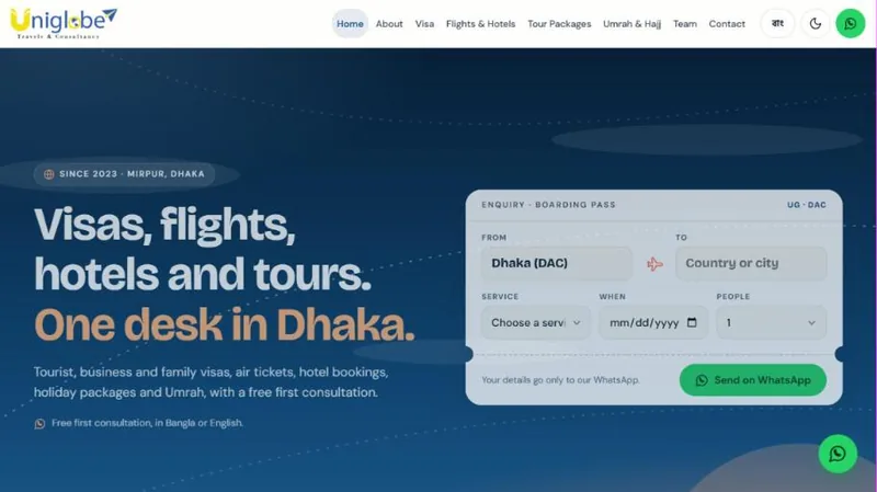 Home page of Uniglobe Travels & Consultancy